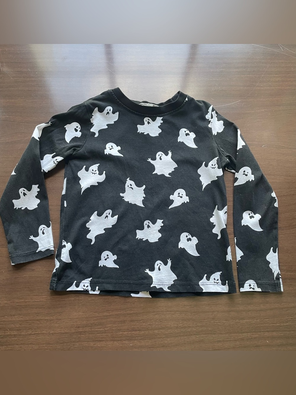 H&M Black Long-Sleeve Tee with White Ghost Print